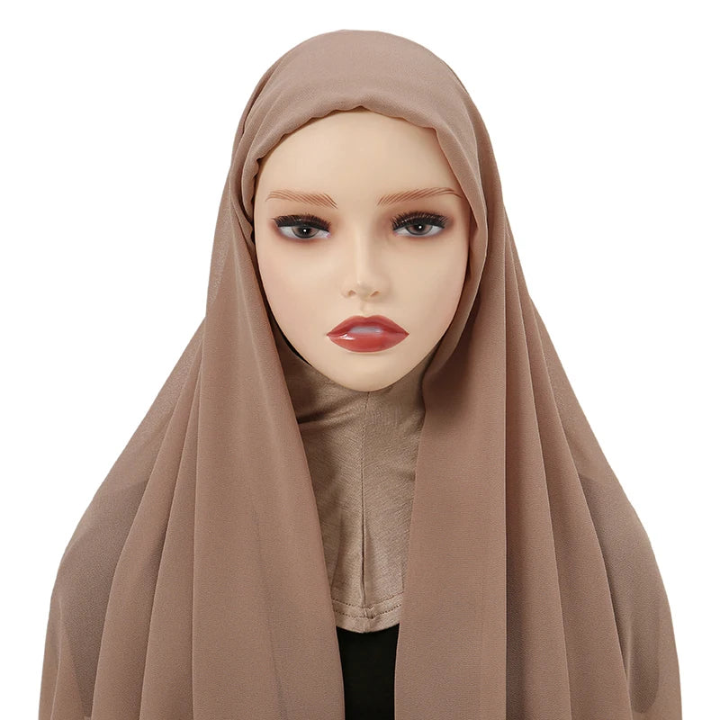 Instant Hijabs Cap with Neck Cover Ready to Wear Scarves Chiffon Hijab For Woman Veil Muslim Islamic Scarf For Women's Headscarf