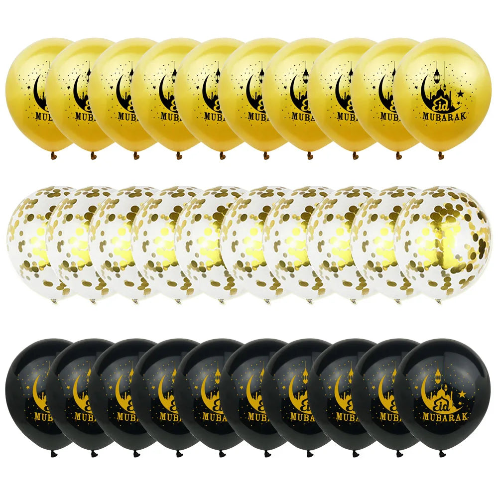 Eid Munarak Balloon Set Gold Foil Latex Balloons for Muslim Festival Home DIY Decoration Ramadan Kareem Party Ballon Globos