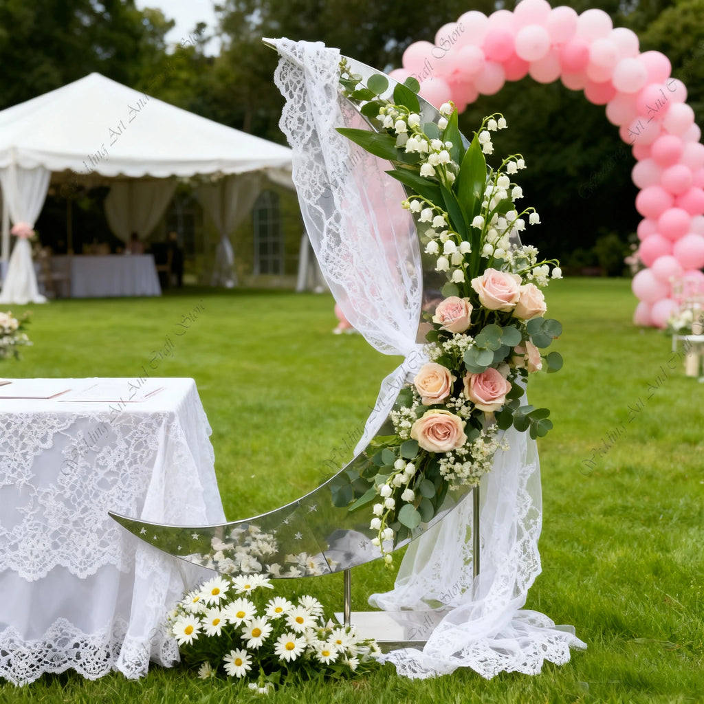 1pcs f30 83in Golden Stainless Steel Crescent Half Moon Wedding Arch Party Stage Backdrop Flower Stand Ballon Arch hh332