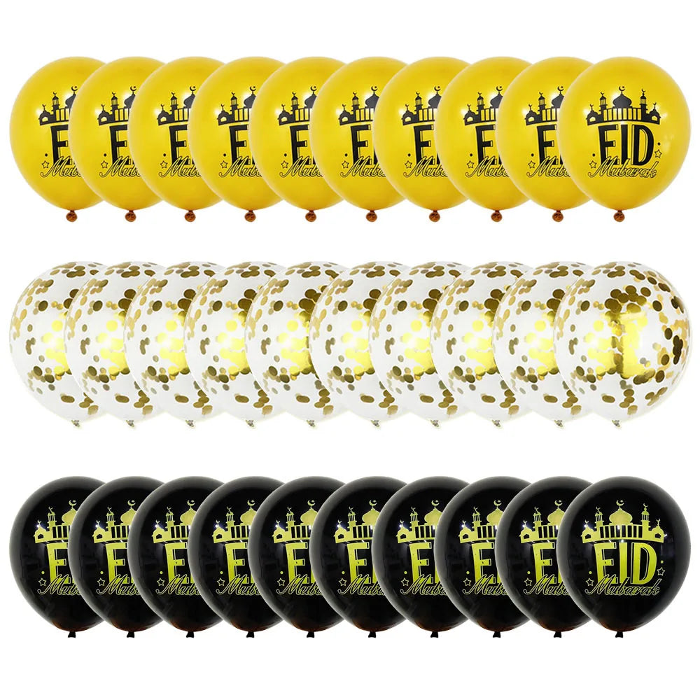 Eid Munarak Balloon Set Gold Foil Latex Balloons for Muslim Festival Home DIY Decoration Ramadan Kareem Party Ballon Globos
