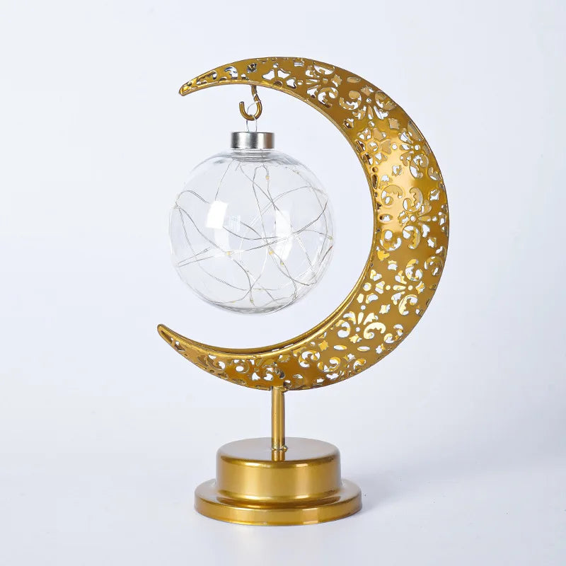 LED Iron Ramadan Moon Star Lights,Islamic Muslim Festival,Decorative Table Lamp for Home Bedroom,Ramadan Kareem Decoration
