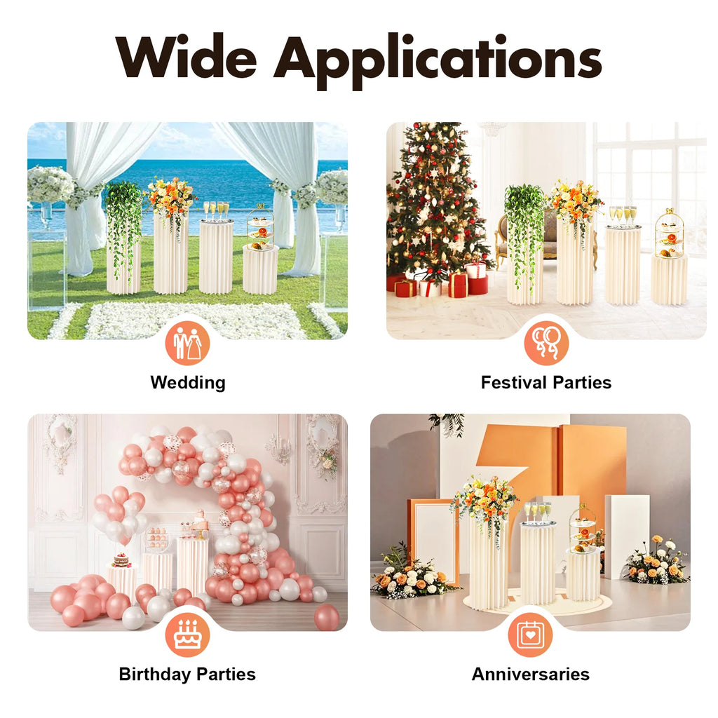 3Pcs Foldable Cardboard Flower Stands Wedding Centerpieces Cardboard Vases Round Pillars Pedestal Cake Stands for Wedding Party
