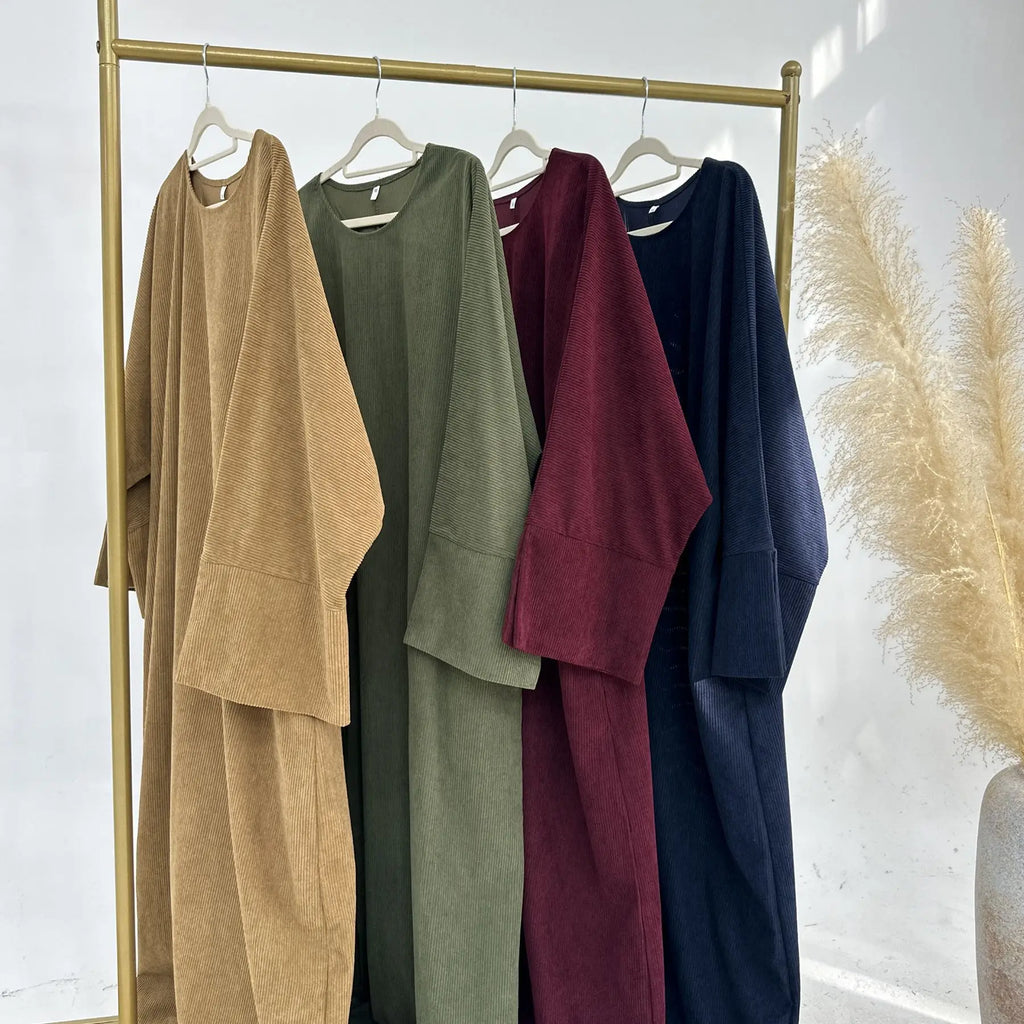 Closed Casual Corduroy Winter Abaya for Muslim Women – Eid 2025 Moroccan Kaftan Caftan Modest Dress