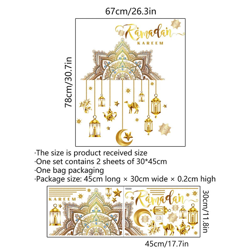 Eid Mubarak Wall Stickers Moon Star Lantern Ramadan Kareem Wall Decals Muslim Islamic Window Sticker Decorations for Home 2024