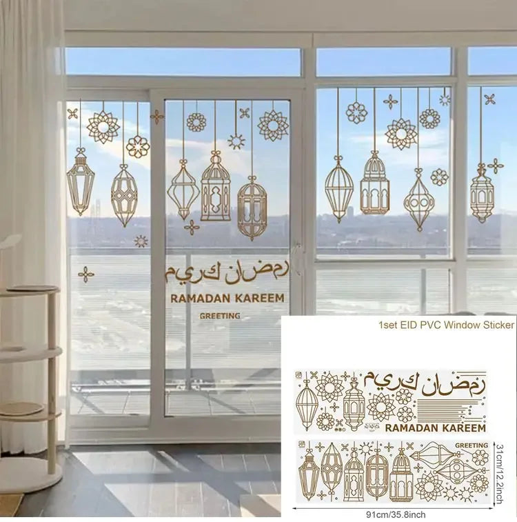 Eid Mubarak Window Sticker 2025 Kareem Ramadan Decor for Home Ramadan Mubarak Wall Sticker Islamic Muslim Wall Decals Decor