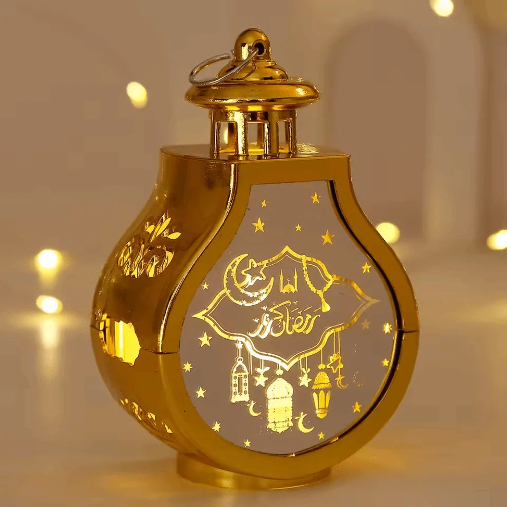 Eid Mubarak Moon Ramadan Decoration LED Lantern Plastic Handheld Moon Lantern Castle Lights Islamic Party Decoration