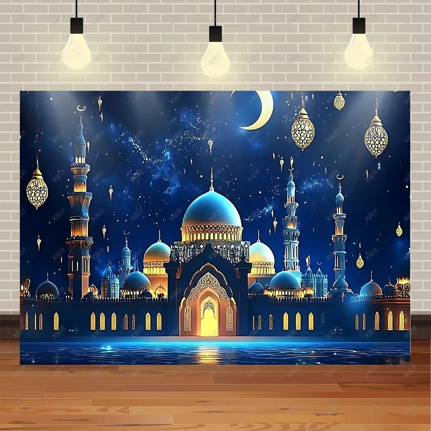 Ramadan Mubarak banner background, celebrating Eid al Fitr Islamic Muslim evening party decoration banner shooting background