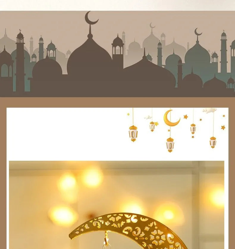 Ramadan Moon Led Light 2026 Eid Mubarak Decoration Metal Lamp for Home Room Ramadan Kareem Islamic Muslim Eid Al Adha Party Gift