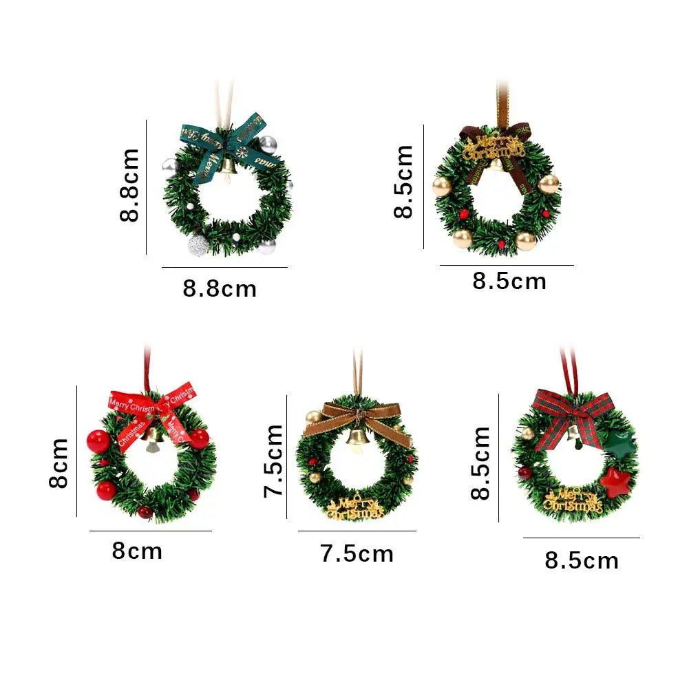 Christmas Atmosphere Bells 5pcs Set Mini Tree Window Hanging Ornaments With Wreath Party Decorations