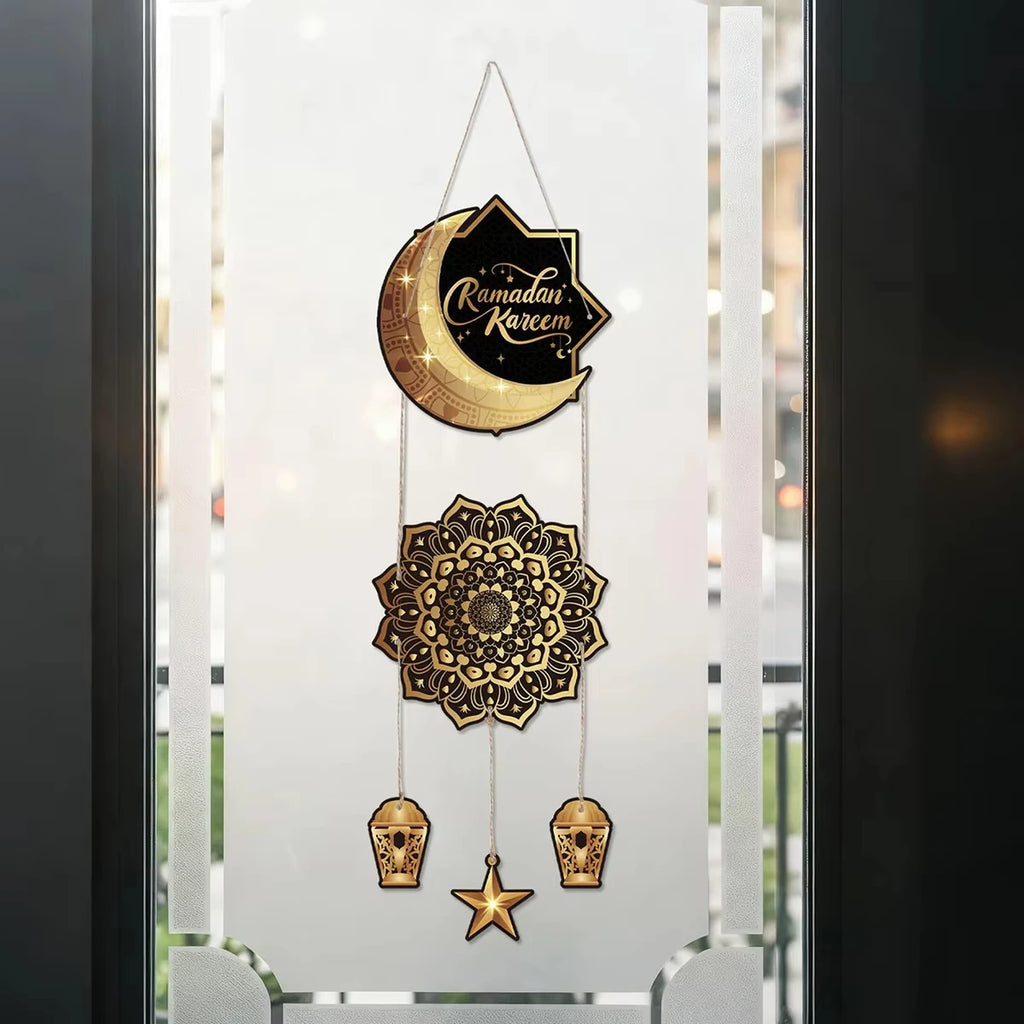 Lantern Welcome Sign Diy Ramadan Door Hanger Eid Mubarak Hanging Sign Gold Moon Castle Decoration For Islamic Festival Party