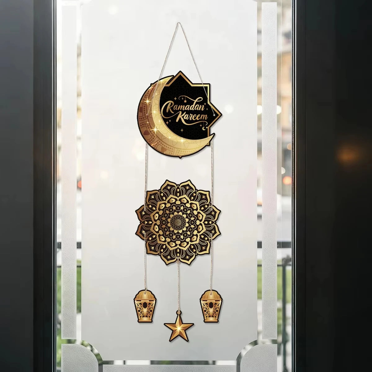 Lantern Welcome Sign Diy Ramadan Door Hanger Eid Mubarak Hanging Sign Gold Moon Castle Decoration For Islamic Festival Party