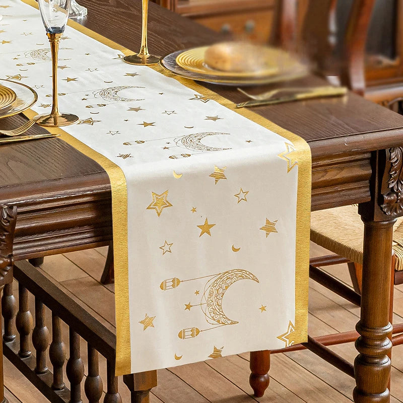 Ramadan Table Flag Cloth Muslim Decor 2026 Nappe Eid Mubarak Table Runner Party Home Decoration Mubarak Moon and Star Dinnerware