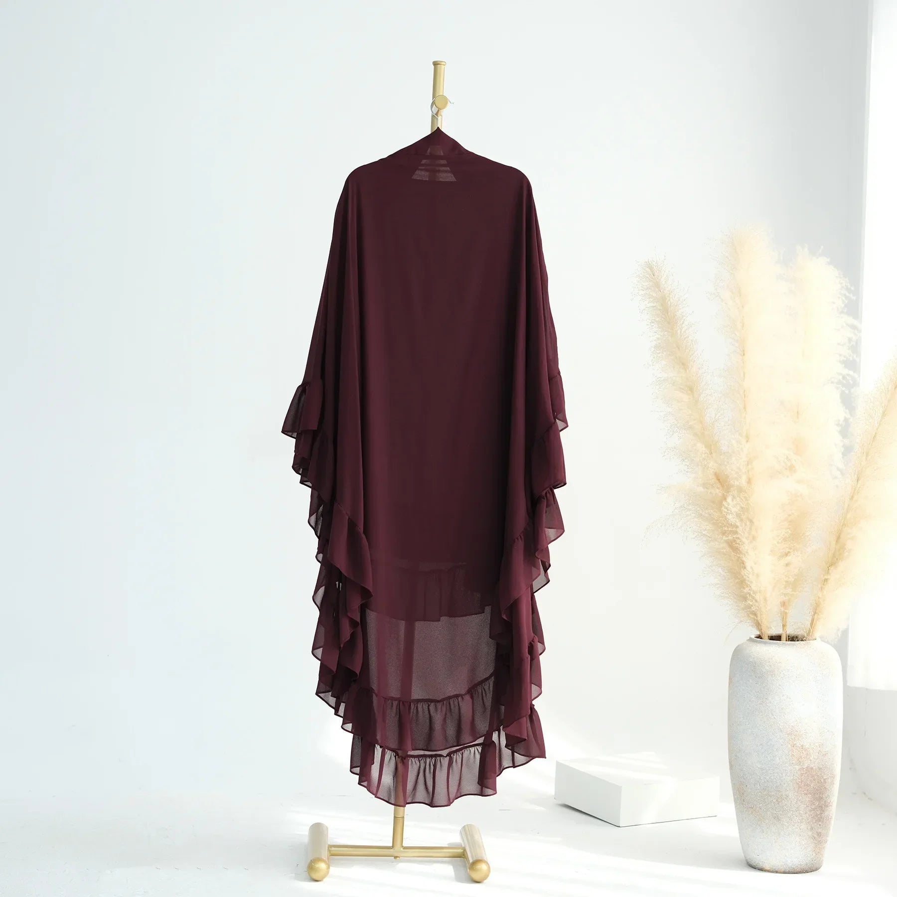 Ruffles Extra-long 2 Layers Chiffon Khimar, Sweet Muslim Women Hijab Scarf, Dubai Turk Islamic Clothing, Headscarf, Ramadan Eid