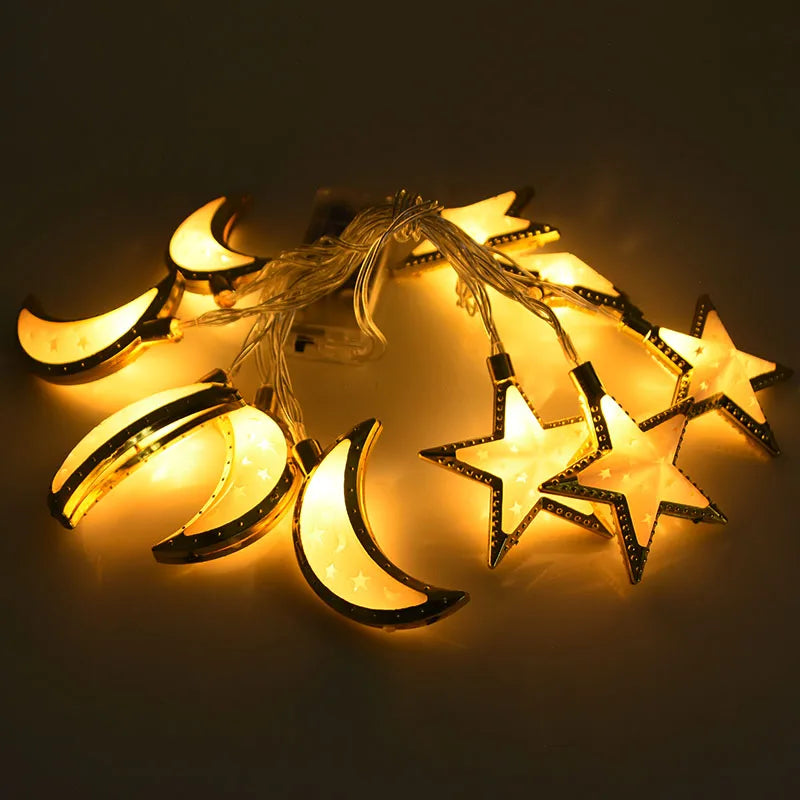 Moon Star Led String Lights EID Mubarak Ramadan Kareem Decoration For Home Islam Muslim Event Party Supplies Eid Al-Fitr Decor