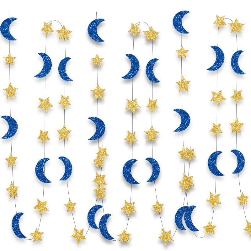 3M Moon Star Hanging Garlands Happy Eid Mubarak Day 2025 Ramadan Kareem Parti DIY Mid-Eastern Festival Home Muslim Party DIY