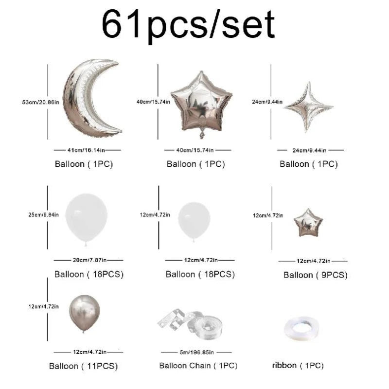 61Pcs Moon Star Balloon Set for Muslim EID Mubarak Festival Home DIY Decoration Ramadan Kareem Kids Birthday Party Ballon Globos