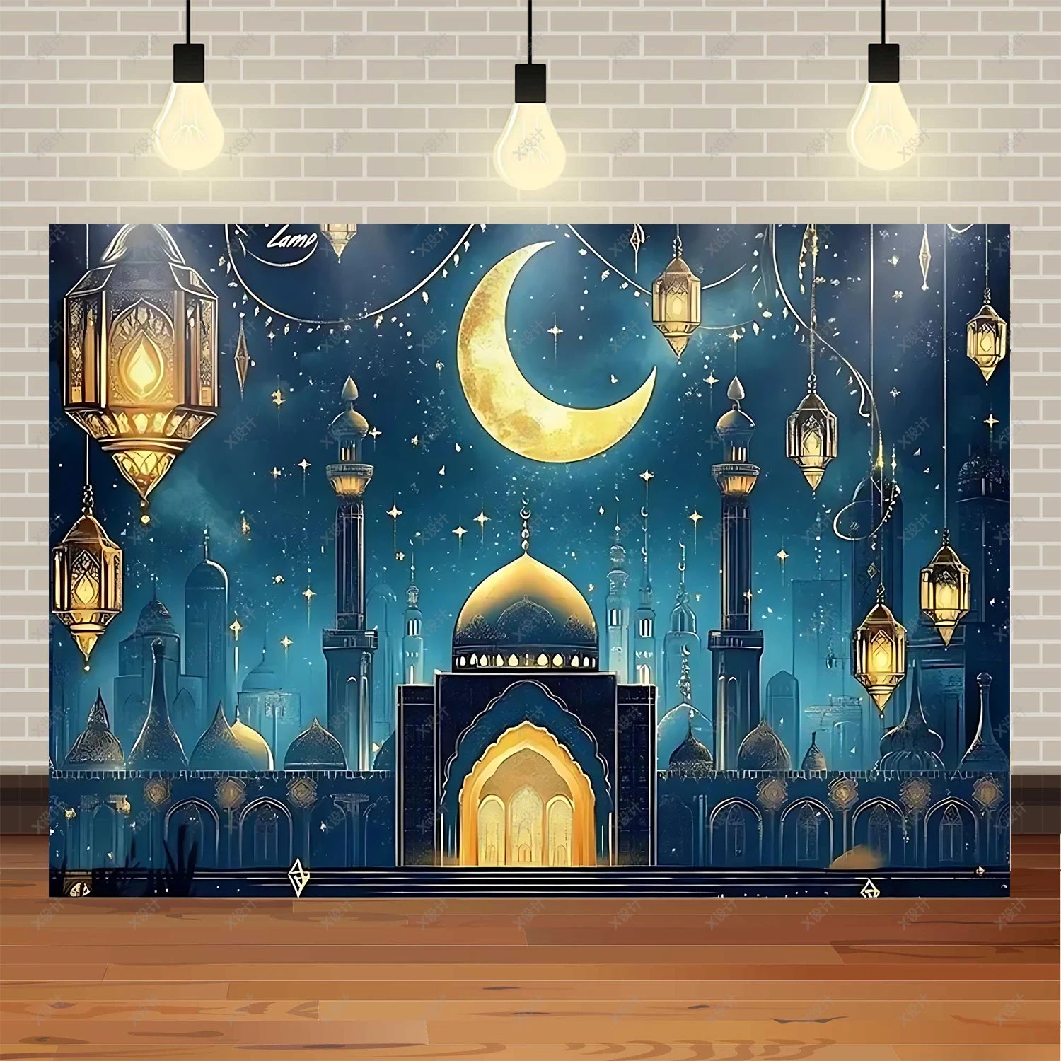 Ramadan Mubarak banner background, celebrating Eid al Fitr Islamic Muslim evening party decoration banner shooting background