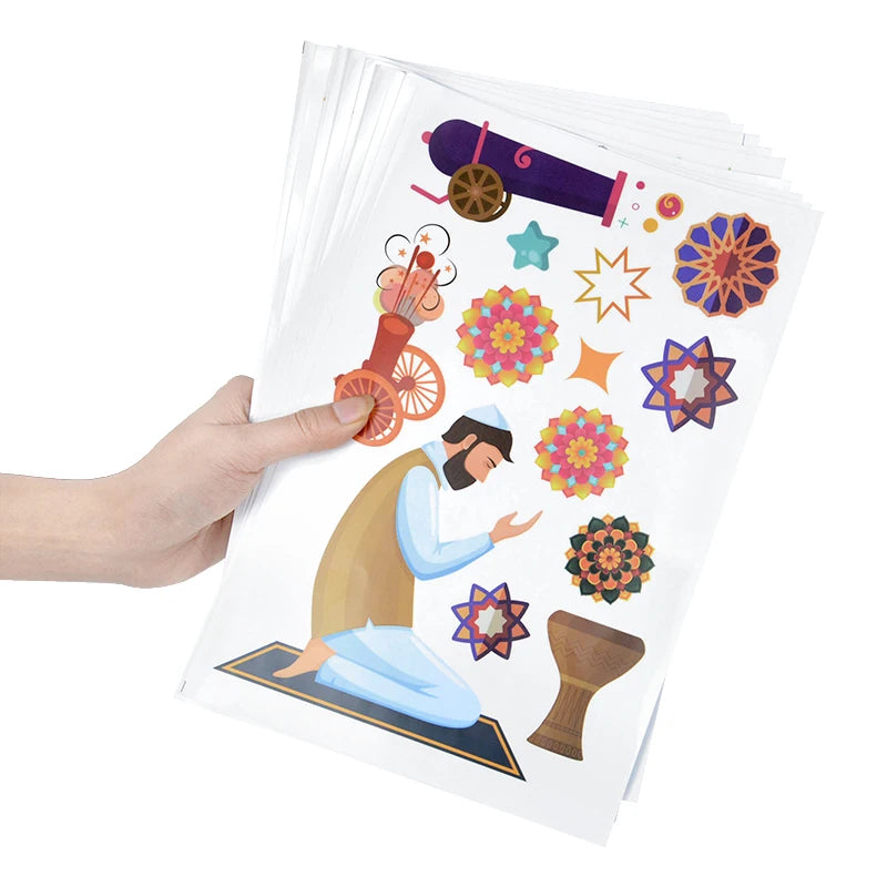 Eid Mubarak Ramadan Decorative Stickers 9pcs Islamic Patterns Self-Adhesive For Wall Window Gift Packaging Party Decor Supplies