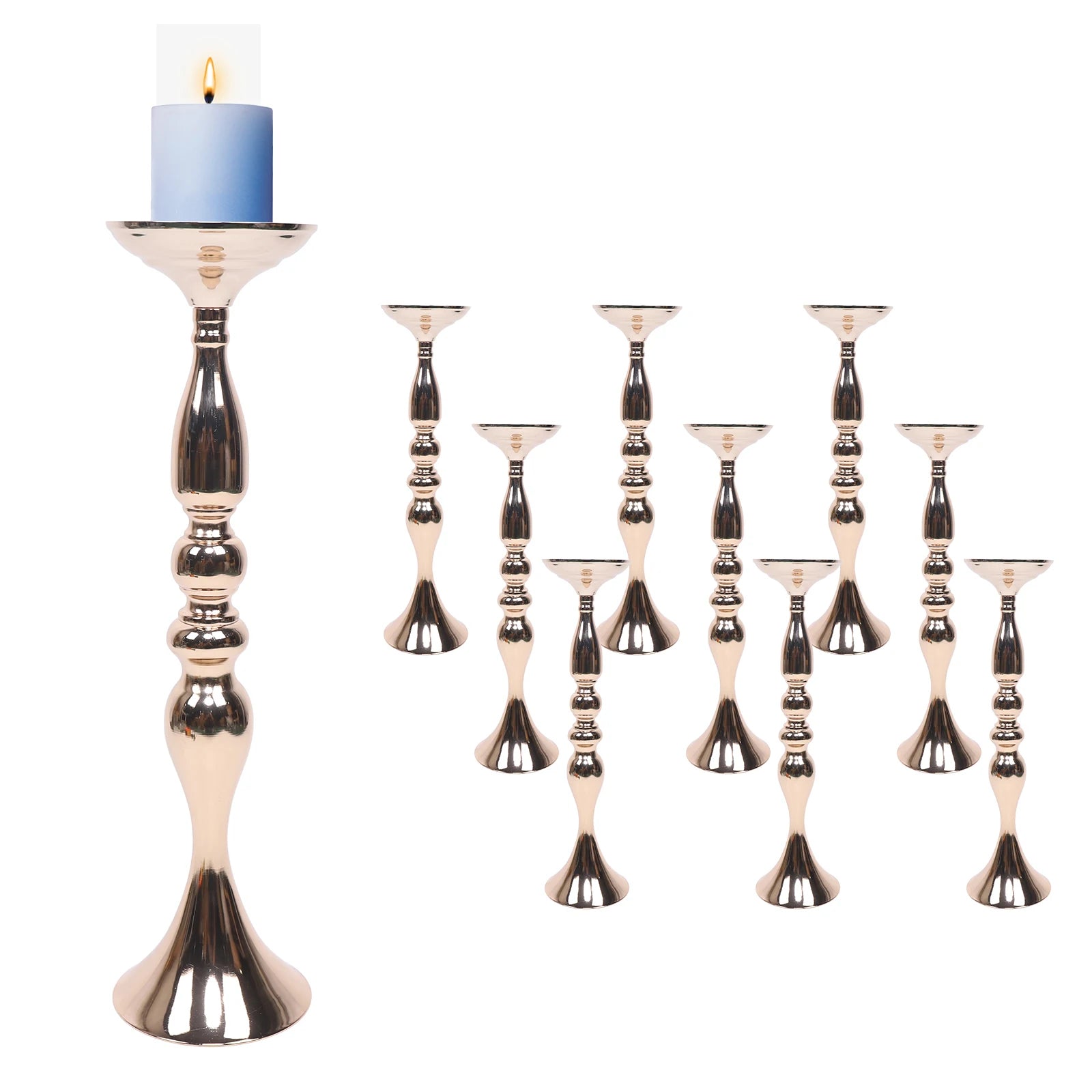 10 Pcs 19.5" Tall Gold Candelabra Candle Holder Table Centerpiece Stand Pillar Candlestick Candle Holder Stand for Wedding Party