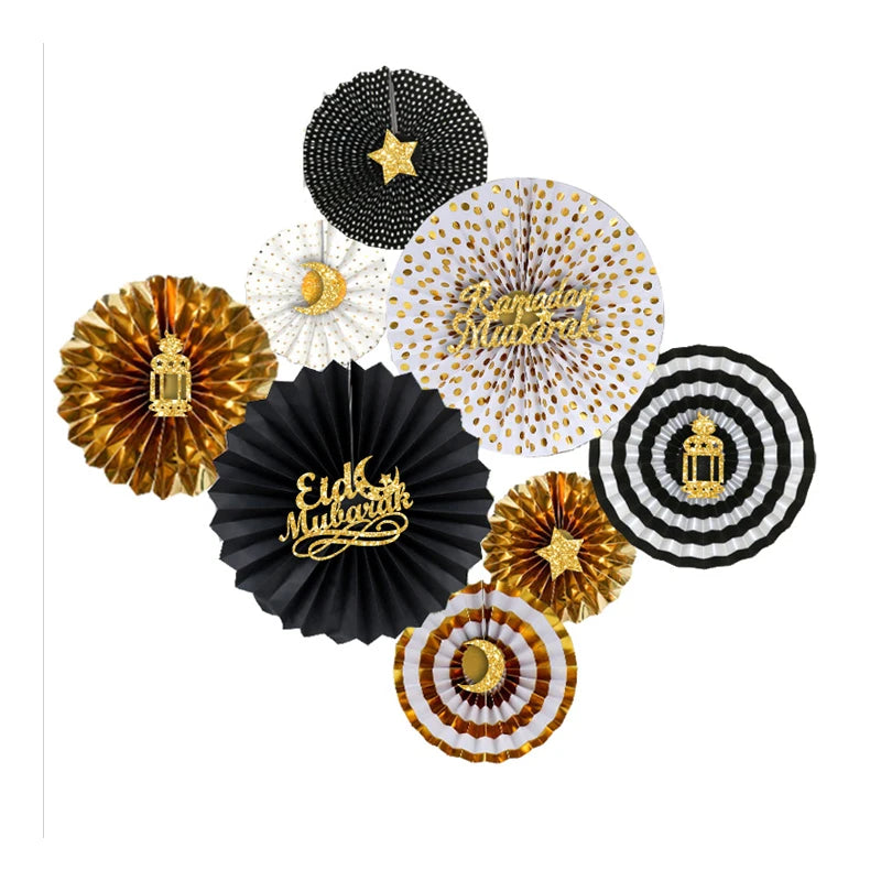 2026 Ramadan Decorations Eid Mubarak Honeycomb Paper Fan Ramadan Mubarak Wall Art Decals Islam Muslim Party Supplies