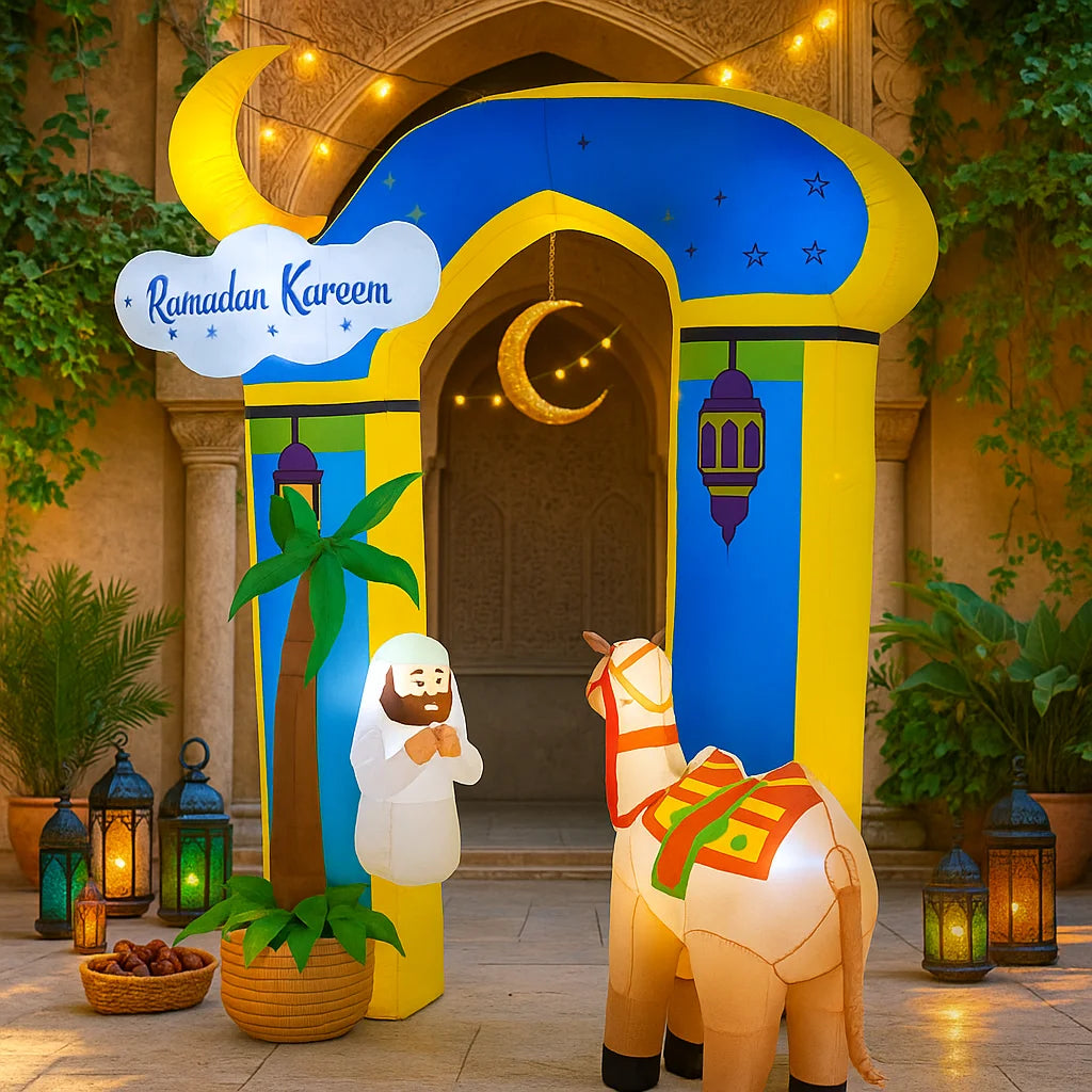 Ramadan Eid Mubarak Inflatable Decorations with LED Lights Muslim Islamic Holiday DIY Party Supplies  Outdoor Yard Ornament