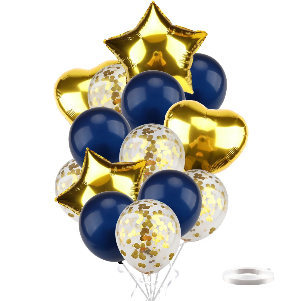Heart Star Balloon Metallic Balloons 14pcs Gold Red Blue Pink Confetti Baloon Set For Happy Birthday Baby Shower Wedding Globos