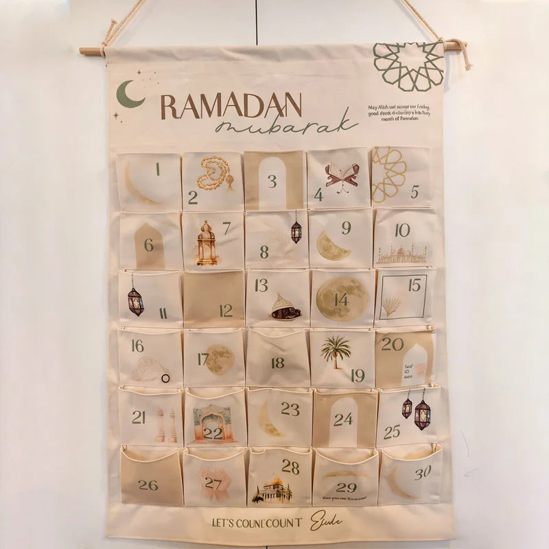 Ramadan 30-Day Advent Calendar for Muslim Islamic Kid Boy Girl Kareem Eid al-Fitr Wall Hanging Home Decoration