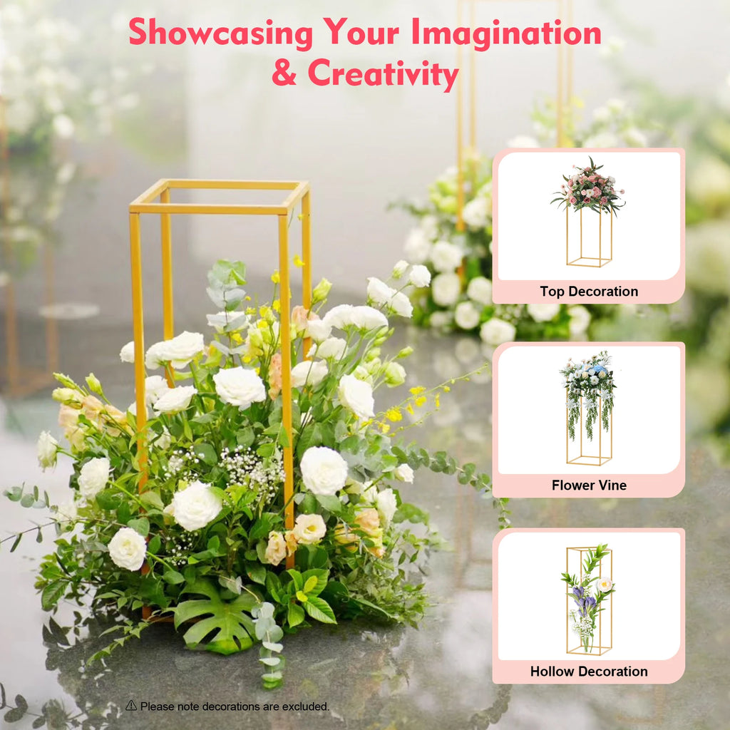 4Pcs Gold Metal Flower Stand Set Rectangular DIY Wedding Party Centerpieces for Table Decor