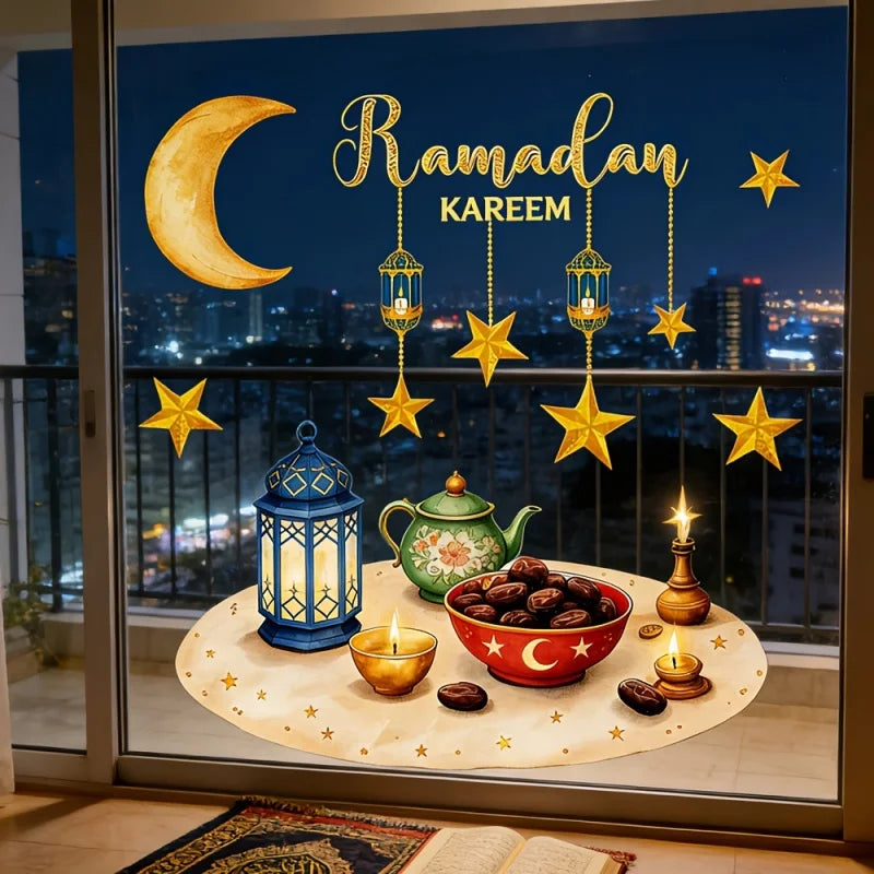 1Pc Eid Mubarak Window Stickers 2026 Ramadan Kareem Decorations for Home Islam Muslim Party Supplies Eid Window Decals