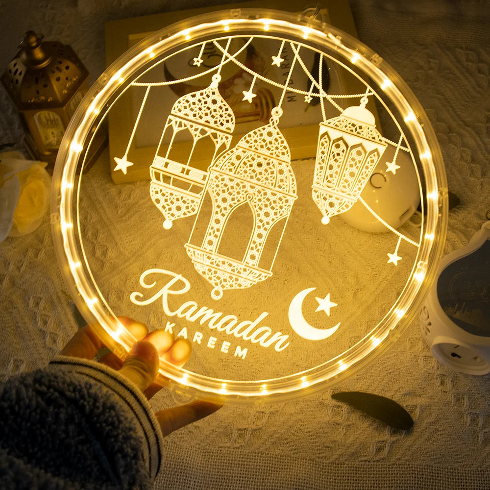 Ramadan Window Lights Eid Mubarak Decorations Moon Star Warm Lights Muslim Decorations for Door Home Eid Al Fitr Party Supplies