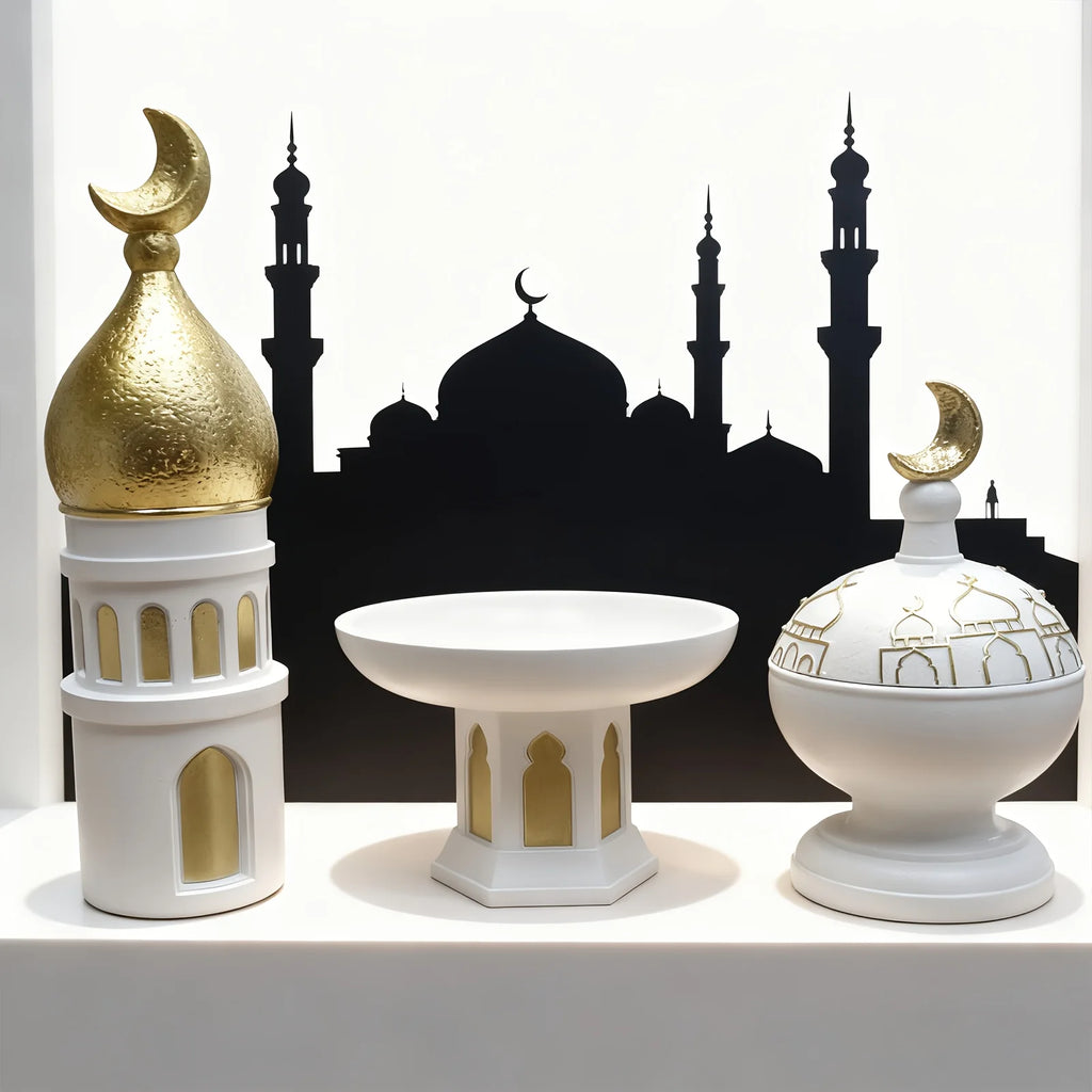 Islamic Ramadan Decor Set - Prayer Table & Shelf Ornaments Featuring Blessing Symbols Resin Material Muslim Home Decor