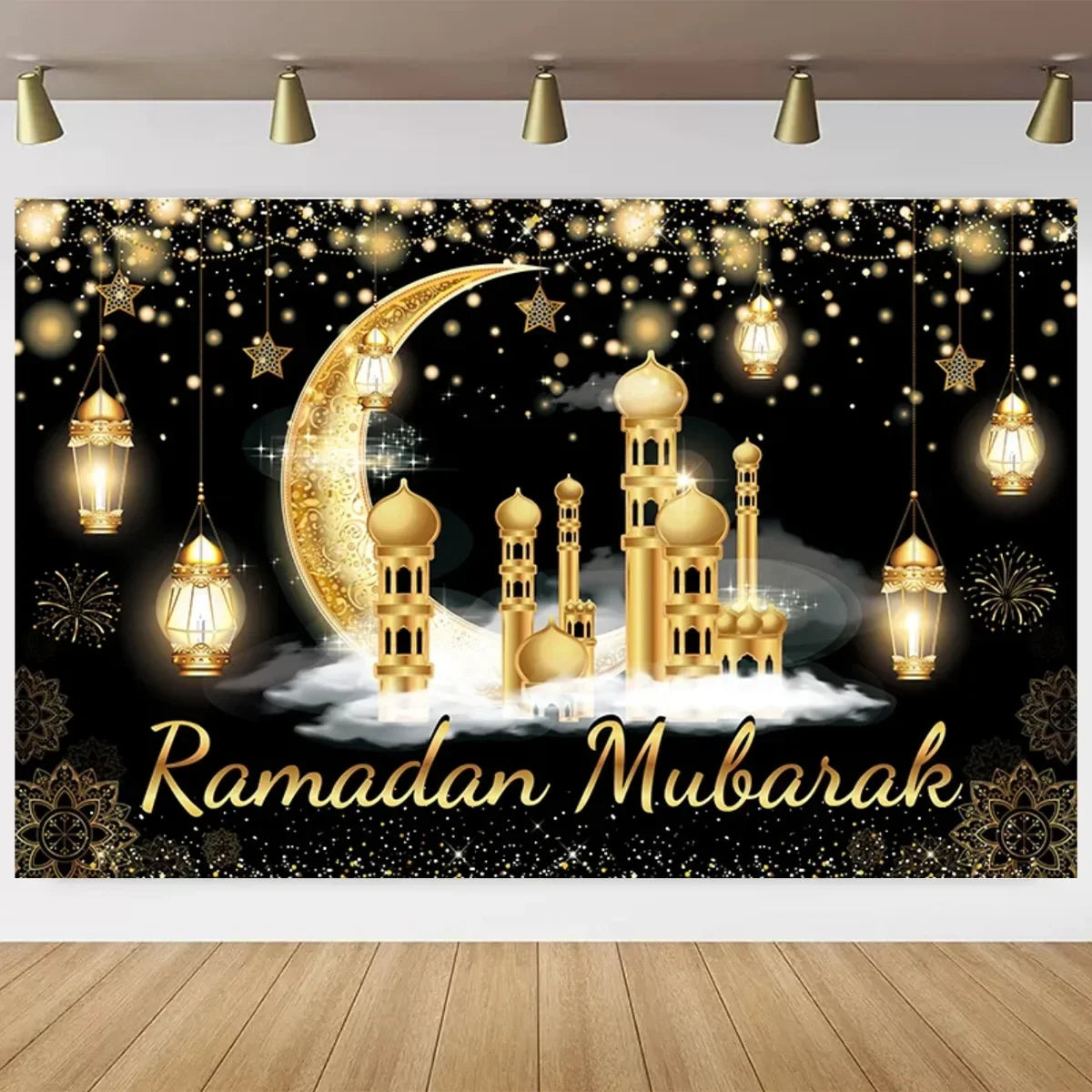 Eid Mubarak Backdrop for Photography EID Al Adha Muslim Ramadan Kareem Moon Lantern Islamic Eid al-Fitr Photo Background Props