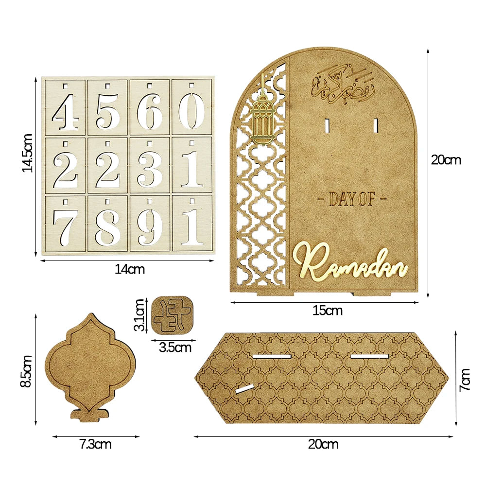 Eid Mubarak Countdown Calendar Wooden Ramadan Decoration 2026 Calendar Eid Mubarak Decoration Eid Countdown Ornament for Home