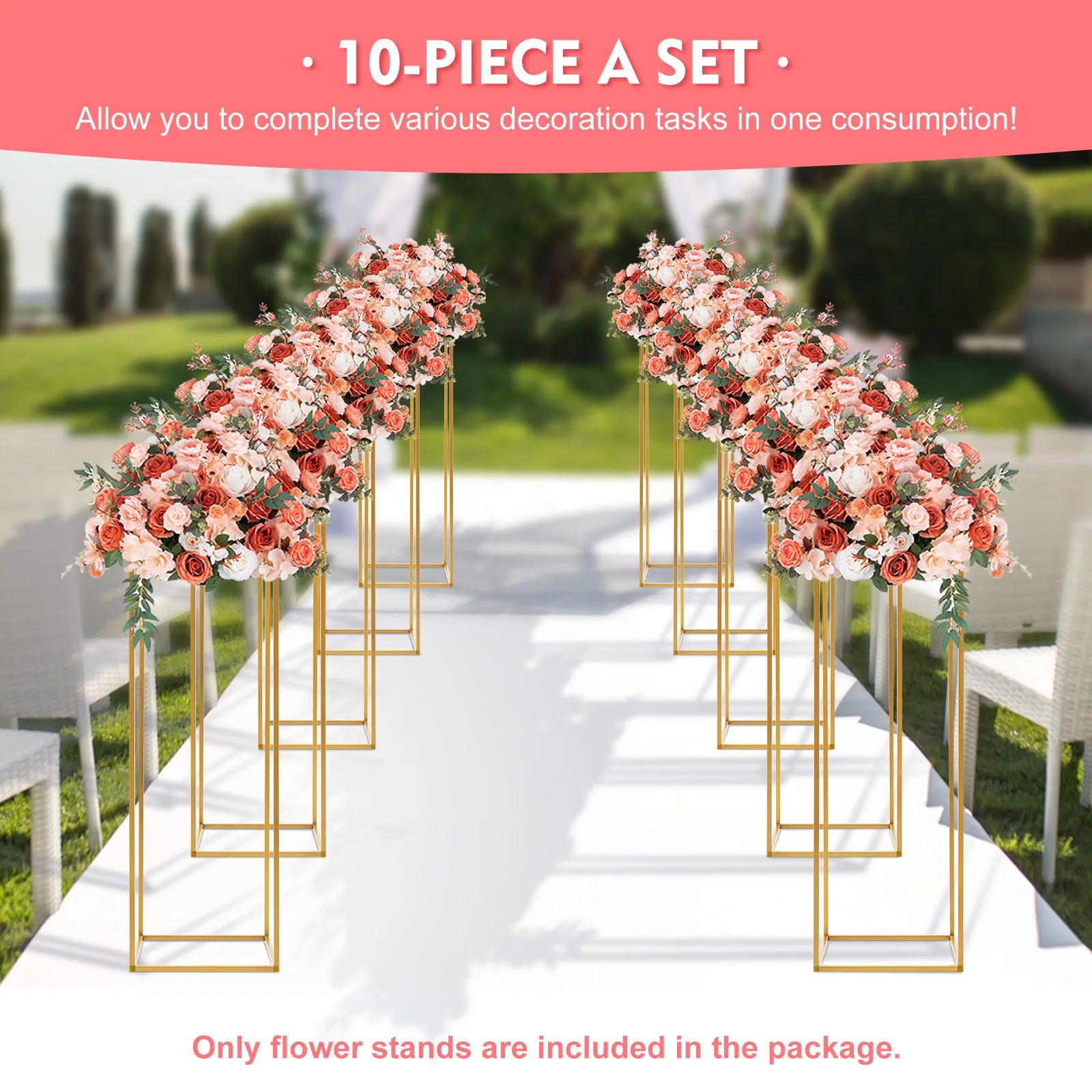 10PCs Metal Flower Stand 23.6Inch 23" Gold Flower Stand  for Floral Arrangement, Geometric Flower Vase Stand for Party, Events