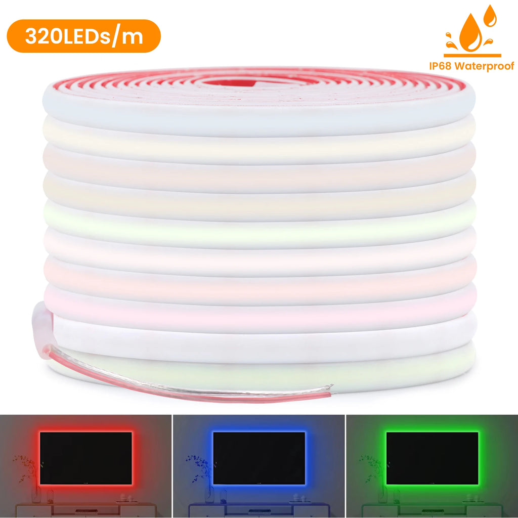 IP68 Waterproof COB LED Strip Light DC 12V 24V 320LEDs/m Red Blue Green White Linear Flexible Neon Lights for Room Garden Decor
