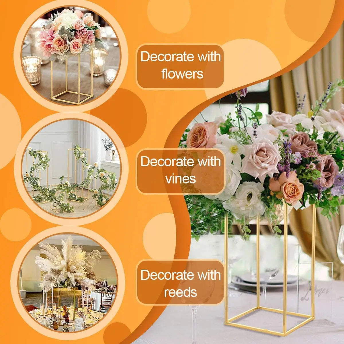 Pack of 5 Gold Wedding Table Centerpiece 23.6inches Tall Metal Flower Stand for Party Event Home Decor(Gold)