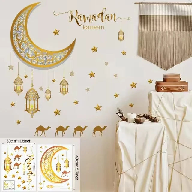 Eid Mubarak Window Stickers Kareem Ramadan Decoration 2025 For Home Islamic Muslim Party Decor Mubarak Ramadan Wall Sticker Gift