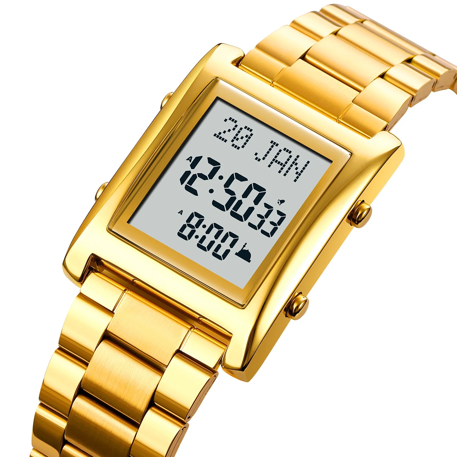 Azan Watch for Muslim Prayer with Qibla Compass Islam Al-Harameen Fajr Time Clock Include Hijri Calendar