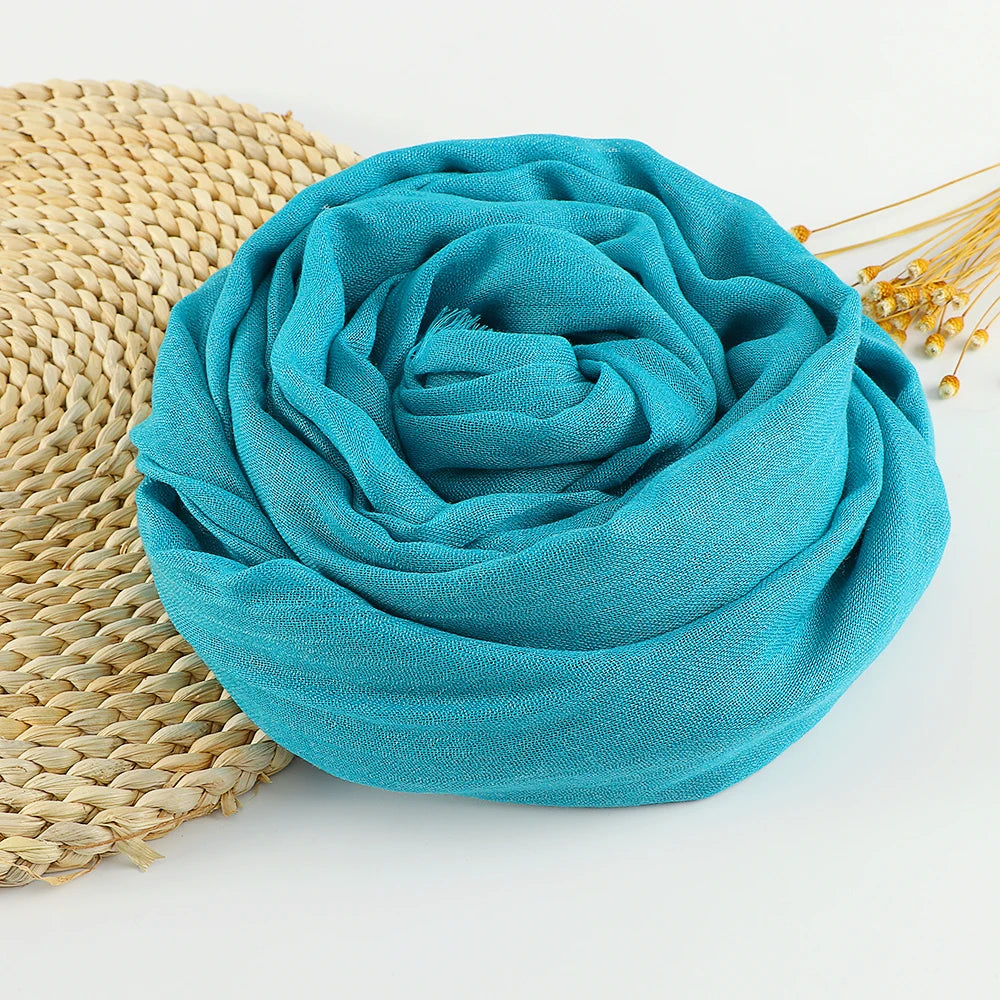 Solid Cotton Linen Hijabs Scarf Women Maxi Muslim Plain Frayed Scarf Shawls Wraps Headwear Oversize Pashmina Headscarf Headband