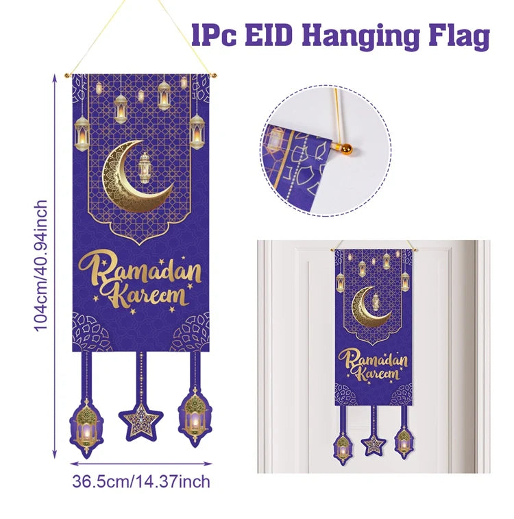 Eid Mubarak Decoration Hanging Flag Eid Mubarak Decor 2025 for Home Islamic Muslim Party Decor Ramadan Kareem Eid Al-Fitr Gift