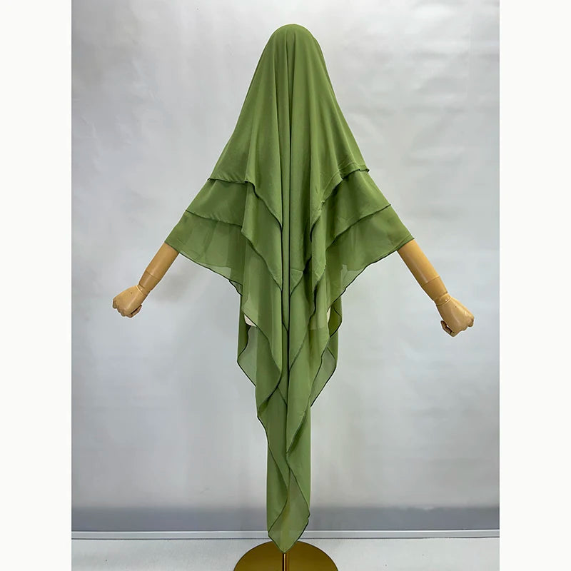 Three Layer Chiffon Khimar With Niqab Strings High Quality EID Ramadan Muslim Women Islamic Clothing Wholesale Prayer Long Hijab