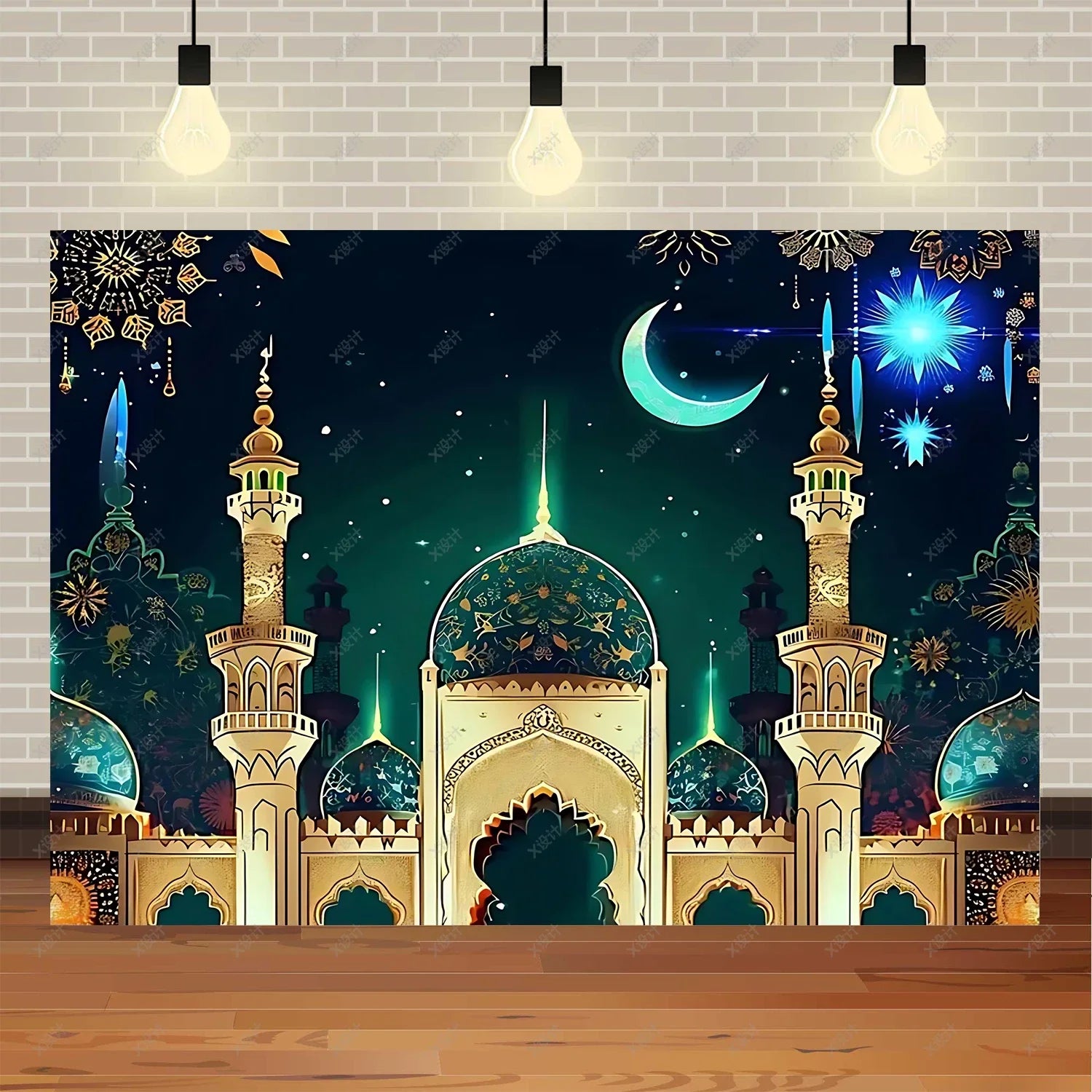 Ramadan Mubarak banner background, celebrating Eid al Fitr Islamic Muslim evening party decoration banner shooting background