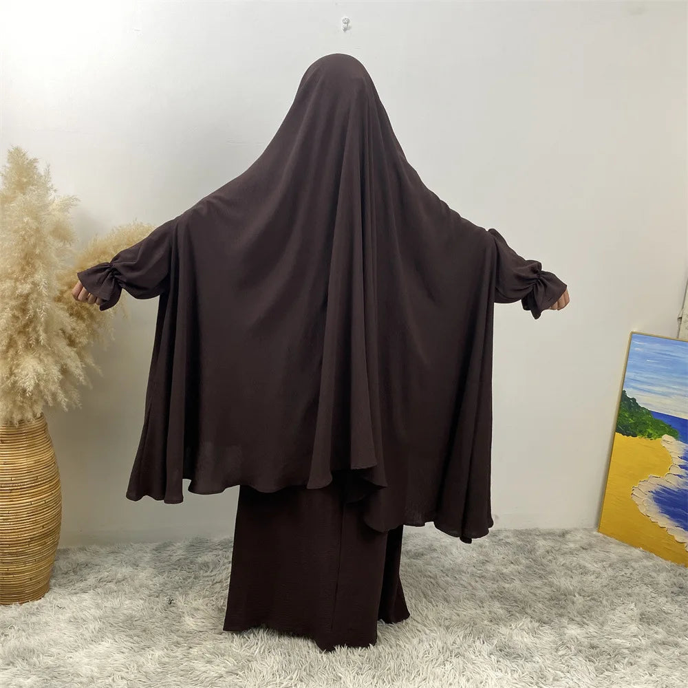 Dubai Turkey Kaftan Eid Ramadan Overhead Khimar Burqa Muslim Women Prayer Dress Set 2PCS Niqab Abaya Islamic Jalabiya Djellab