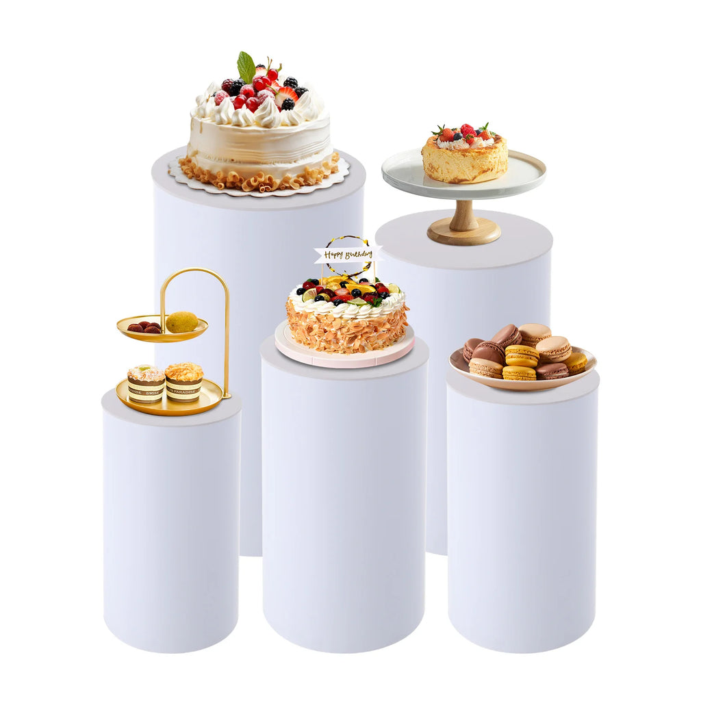 5PCS Round Cylinder Dessert Cake Ornament Table White PVC Round Cylinder Pedestal Stand  Cake Display Stand for Party Wedding