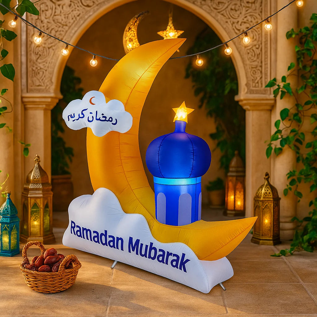 Ramadan Eid Mubarak Inflatable Decorations with LED Lights Muslim Islamic Holiday DIY Party Supplies  Outdoor Yard Ornament