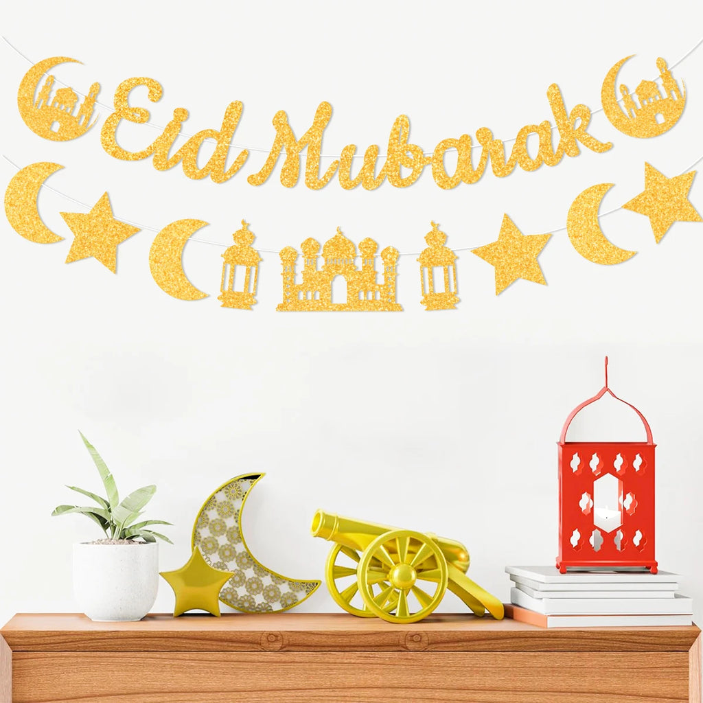 Eid Mubarak Ramadan kareem Banner Pull The Flag Eid Ramadan Decor For Home 2025 Ramadan Muslim Islamic Party Decor Supplies