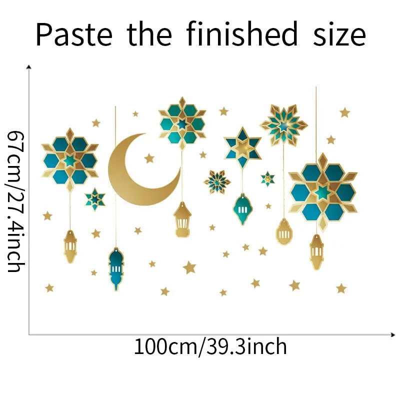 Ramadan Kareem Wall Stickers Moon Star Lantern Wall Decal 2024 Eid Mubarak Decorations for Home Muslim Islamic Party Decorations