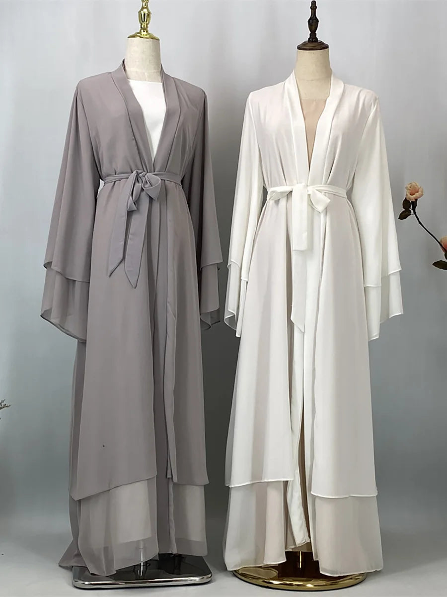 2025 Ramadan Kebaya Chiffon Open Abaya – Modest Women Muslim Kaftan Dress