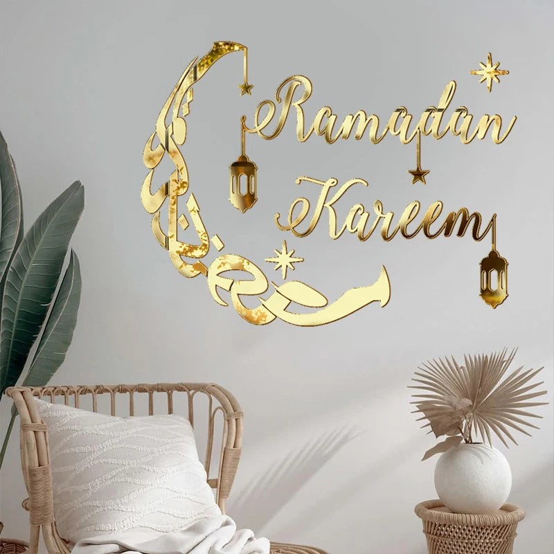 Ramadan Kareem Acrylic Mirror Wall Sticker 2025 Eid Mubarak 3D Wall Decal for Home Living Room Decoration Islamic Muslim Gift