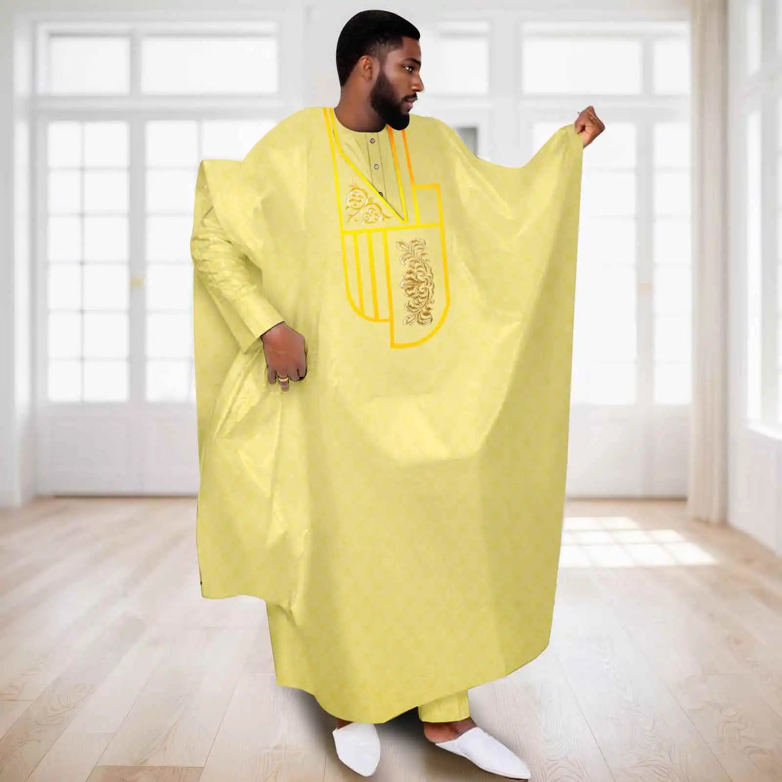 APTX African Clothes for Men Muslim Robe White Traditional Wedding Party Suit Shirt Pants 3 Pcs Set Dashiki Agbada Ramadan
